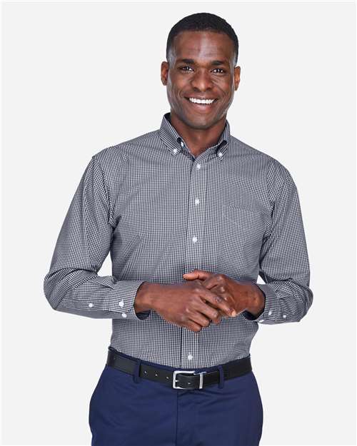 Devon & Jones D640 Men's Crown Woven Collection Gingham Check #color_NAVY