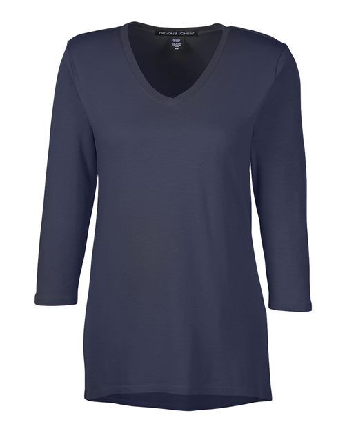 Devon & Jones DP184W Ladies' Perfect Fit Bracelet-Length V-Neck Top #color_NAVY