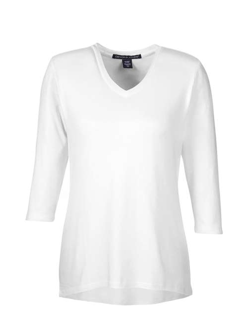 Devon & Jones DP184W Ladies' Perfect Fit Bracelet-Length V-Neck Top #color_WHITE