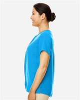 Devon & Jones DP612W Ladies' Perfect Fit  Short-Sleeve Crepe Blouse #color_OCEAN BLUE