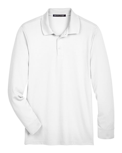 Devon & Jones DG20L CrownLux Performance Men's Plaited Long Sleeve Polo #color_WHITE