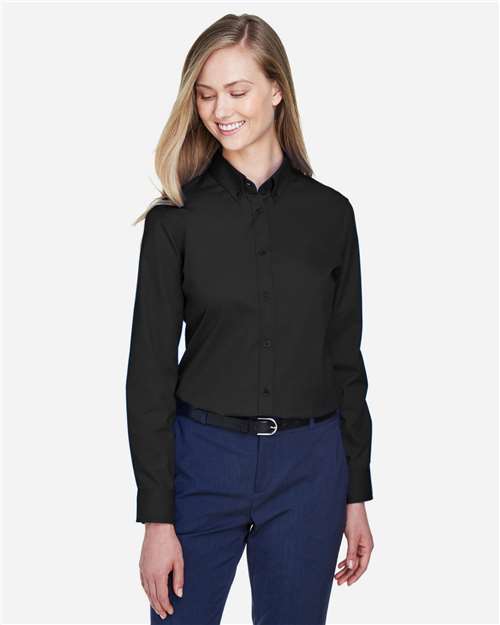 Core 365 78193 Ladies' Operate Long-Sleeve Twill Shirt #color_BLACK
