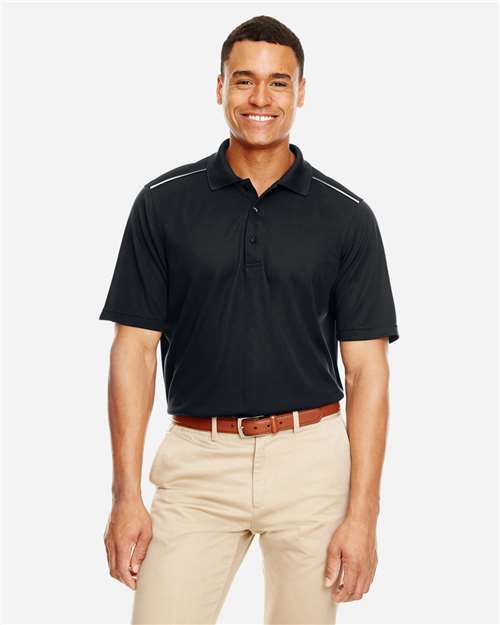 Core 365 88181R Men's Radiant Performance Piqu Polo withReflective Piping #color_BLACK