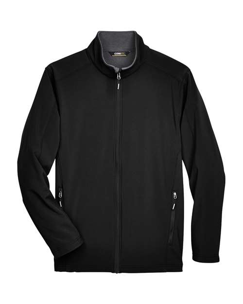 Core 365 88184T Men's Tall Cruise Two-Layer Fleece Bonded SoftShell Jacket #color_BLACK