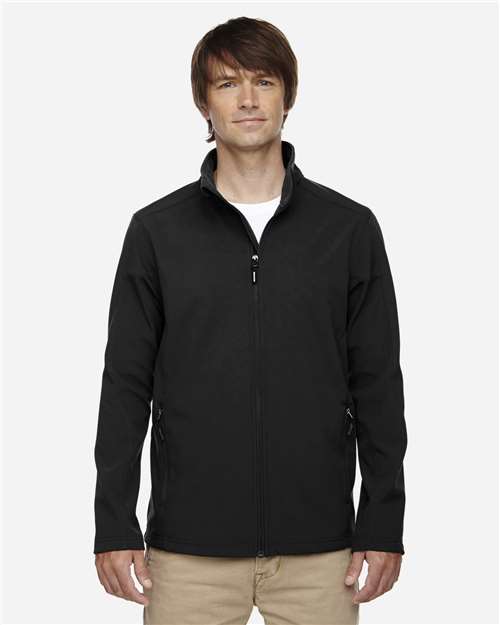 Core 365 88184T Men's Tall Cruise Two-Layer Fleece Bonded SoftShell Jacket #color_BLACK