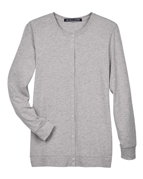 Devon & Jones DP181W Ladies' Perfect Fit Ribbon Cardigan #color_GREY HEATHER