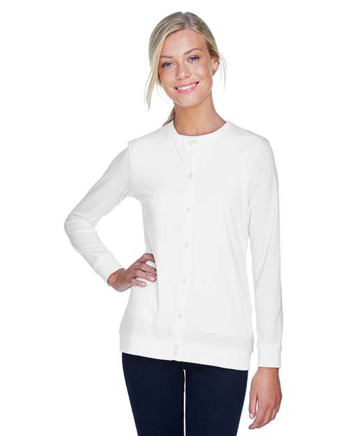 Devon & Jones DP181W Ladies' Perfect Fit Ribbon Cardigan #color_WHITE