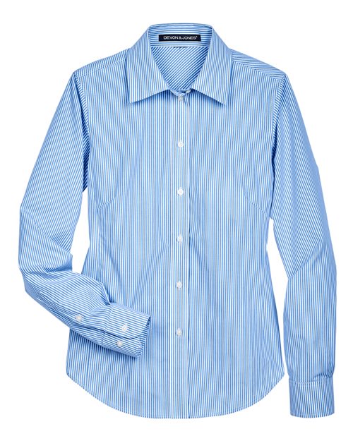 Devon & Jones D645W Ladies' Crown Woven Collection Banker Stripe #color_FRENCH BLUE
