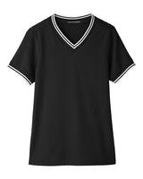 Devon & Jones DG20CW Ladies' CrownLux Performance Plaited Tipped V-Neck Polo #color_BLACK/ WHITE