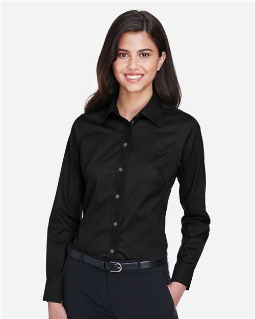 Devon & Jones DG530W Ladies' Crown Woven Collection Solid Stretch Twill #color_BLACK