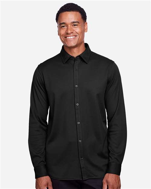Devon & Jones DG20Z Men's CrownLux Performance Plaited Button-Down Shirt #color_BLACK
