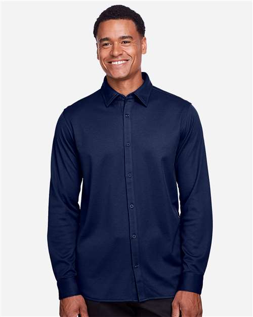 Devon & Jones DG20Z Men's CrownLux Performance Plaited Button-Down Shirt #color_NAVY