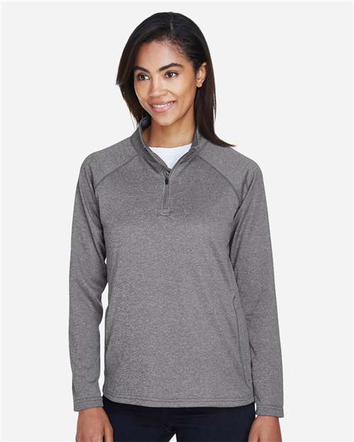 Devon & Jones DG440W Ladies' Stretch Tech-Shell Compass Quarter-Zip #color_DK GREY HEATHER