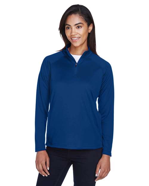 Devon & Jones DG440W Ladies' Stretch Tech-Shell Compass Quarter-Zip #color_TRUE ROYAL