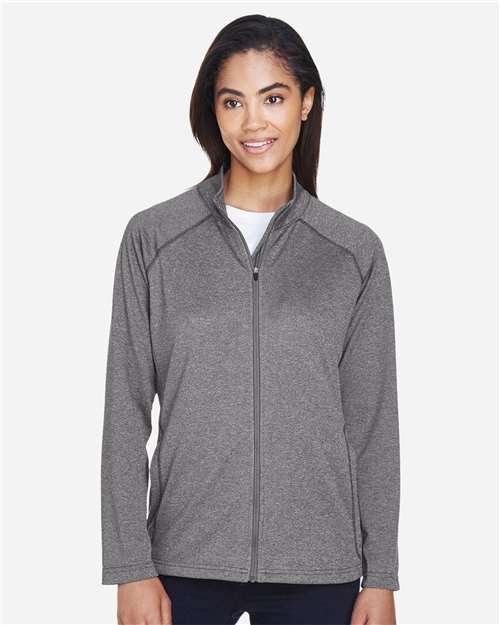 Devon & Jones DG420W Ladies' Stretch Tech-Shell Compass Full-Zip #color_DK GREY HEATHER