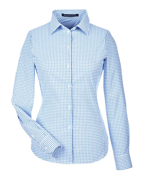 Devon & Jones DG540W CrownLux Performance Ladies' Micro Windowpane Shirt #color_FRENCH BLUE/ WHT