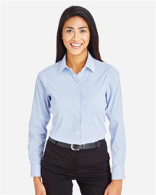 Devon & Jones DG540W CrownLux Performance Ladies' Micro Windowpane Shirt #color_FRENCH BLUE/ WHT