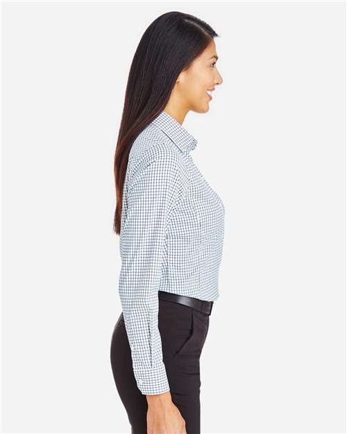 Devon & Jones DG540W CrownLux Performance Ladies' Micro Windowpane Shirt #color_NAVY/ WHITE