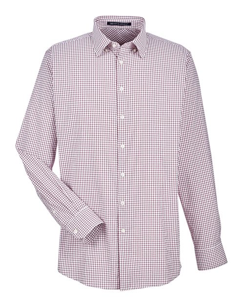 Devon & Jones DG540 CrownLux Performance Men's Micro Windowpane Shirt #color_BURGUNDY/ WHITE