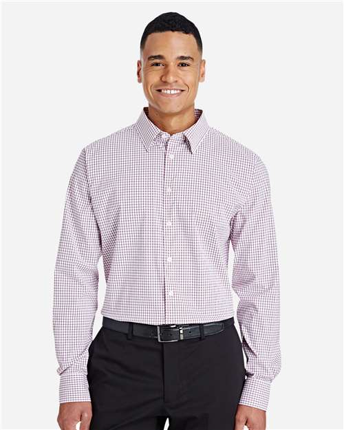 Devon & Jones DG540 CrownLux Performance Men's Micro Windowpane Shirt #color_BURGUNDY/ WHITE