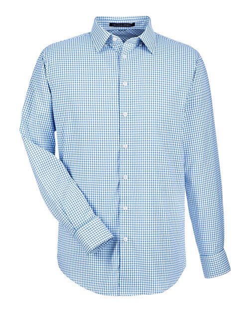 Devon & Jones DG540 CrownLux Performance Men's Micro Windowpane Shirt #color_FRENCH BLUE/ WHT