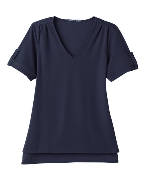 Devon & Jones DG20WB Ladies' CrownLux Performance Plaited Rolled-Sleeve Top #color_NAVY