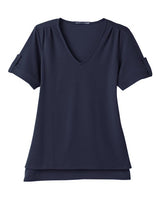 Devon & Jones DG20WB Ladies' CrownLux Performance Plaited Rolled-Sleeve Top #color_NAVY