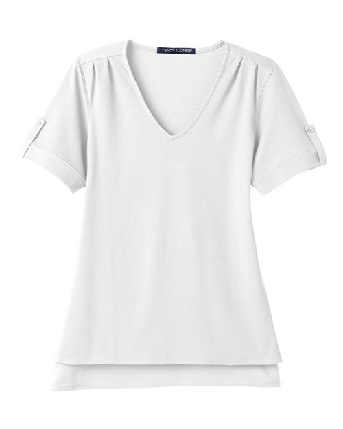Devon & Jones DG20WB Ladies' CrownLux Performance Plaited Rolled-Sleeve Top #color_WHITE