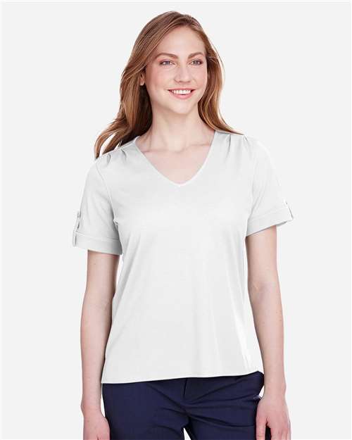 Devon & Jones DG20WB Ladies' CrownLux Performance Plaited Rolled-Sleeve Top #color_WHITE