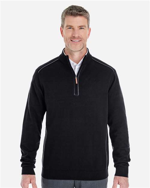 Devon & Jones DG478 Men's Manchester Fully-Fashioned Quarter-Zip Sweater #color_BLACK/ GRAPHITE