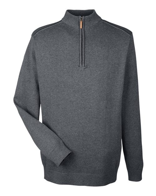 Devon & Jones DG478 Men's Manchester Fully-Fashioned Quarter-Zip Sweater #color_DK GREY HTH/ BLK
