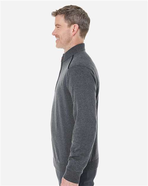 Devon & Jones DG478 Men's Manchester Fully-Fashioned Quarter-Zip Sweater #color_DK GREY HTH/ BLK