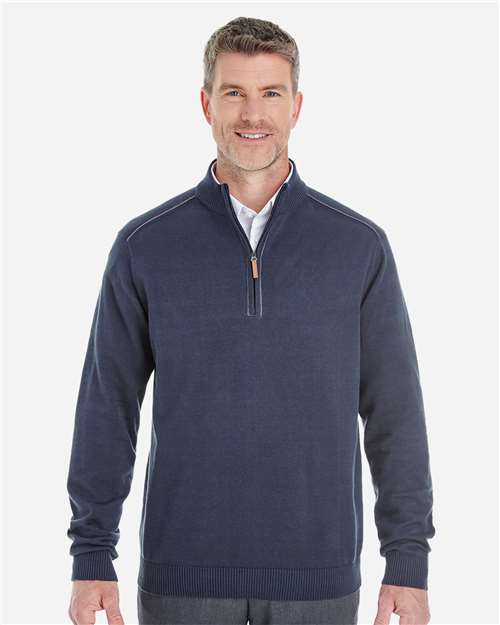 Devon & Jones DG478 Men's Manchester Fully-Fashioned Quarter-Zip Sweater #color_NAVY/ GRAPHITE