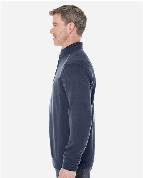 Devon & Jones DG478 Men's Manchester Fully-Fashioned Quarter-Zip Sweater #color_NAVY/ GRAPHITE