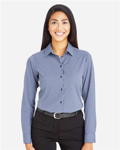 Devon & Jones DG535W CrownLux Performance Ladies' Tonal Mini Check Shirt #color_NAVY