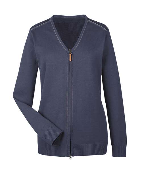 Devon & Jones DG478W Ladies' Manchester Fully-Fashioned Full-Zip Cardigan Sweater #color_NAVY/ GRAPHITE