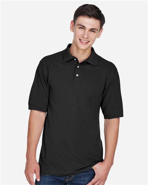 Harriton M265 Men's 5.6 oz. Easy Blend Polo #color_BLACK