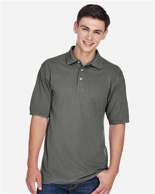 Harriton M265 Men's 5.6 oz. Easy Blend Polo #color_CHARCOAL