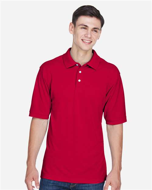 Harriton M265 Men's 5.6 oz. Easy Blend Polo #color_RED