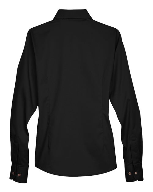 Harriton M500W Ladies' Easy Blend Long-Sleeve TwillShirt with Stain-Release #color_BLACK