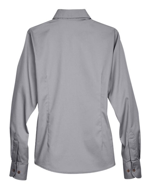 Harriton M500W Ladies' Easy Blend Long-Sleeve TwillShirt with Stain-Release #color_DARK GREY