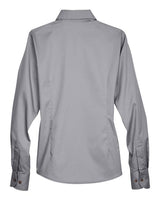 Harriton M500W Ladies' Easy Blend Long-Sleeve TwillShirt with Stain-Release #color_DARK GREY