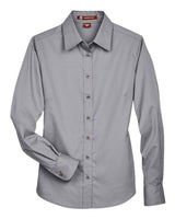 Harriton M500W Ladies' Easy Blend Long-Sleeve TwillShirt with Stain-Release #color_DARK GREY