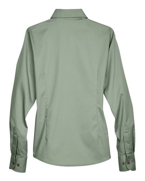 Harriton M500W Ladies' Easy Blend Long-Sleeve TwillShirt with Stain-Release #color_DILL