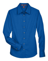 Harriton M500W Ladies' Easy Blend Long-Sleeve TwillShirt with Stain-Release #color_FRENCH BLUE