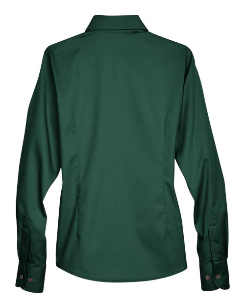 Harriton M500W Ladies' Easy Blend Long-Sleeve TwillShirt with Stain-Release #color_HUNTER