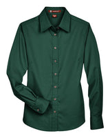 Harriton M500W Ladies' Easy Blend Long-Sleeve TwillShirt with Stain-Release #color_HUNTER