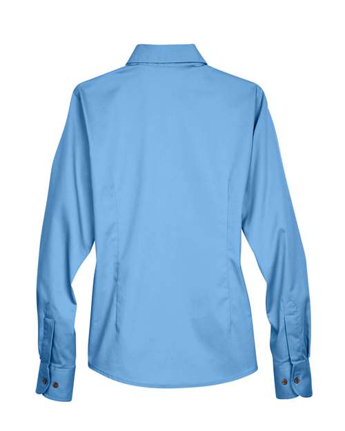 Harriton M500W Ladies' Easy Blend Long-Sleeve TwillShirt with Stain-Release #color_LT COLLEGE BLUE