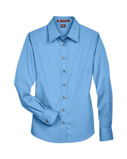 Harriton M500W Ladies' Easy Blend Long-Sleeve TwillShirt with Stain-Release #color_LT COLLEGE BLUE