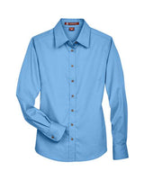 Harriton M500W Ladies' Easy Blend Long-Sleeve TwillShirt with Stain-Release #color_LT COLLEGE BLUE